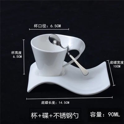 European Ceramic Espresso Cup Set with Spoon & Holder - 3-Piece