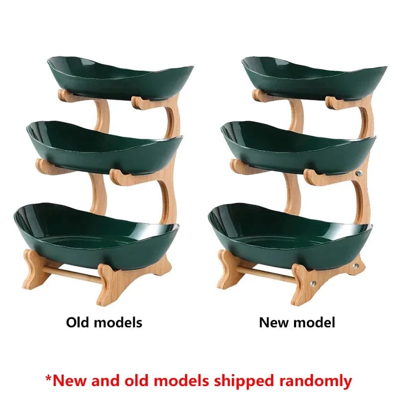Multi-Compartment Wooden Serving Tray - Fruit Bowl & Candy Dish