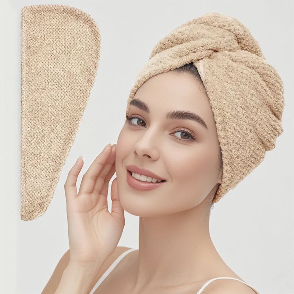 Women Hair Towel Wrap with Button - Quick Dry Absorbent Cap 9.8x25.5