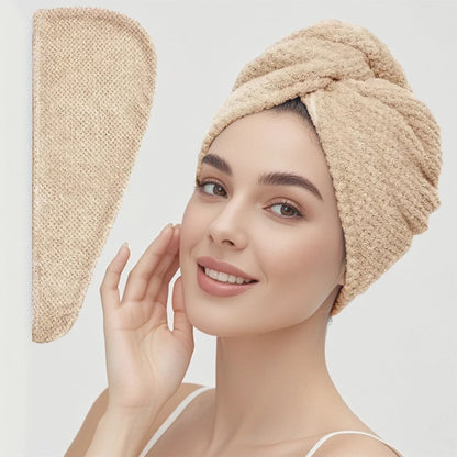 Women Hair Towel Wrap with Button - Quick Dry Absorbent Cap 9.8x25.5