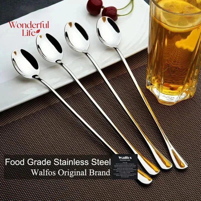 Stainless Steel Long Handle Ice Teaspoons 6pc Set Dishwasher Safe