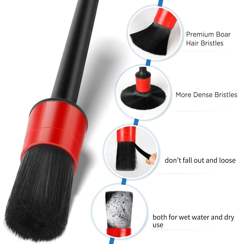 5Pcs Professional Car Detailing Brush Kit - Interior & Wheel Rim