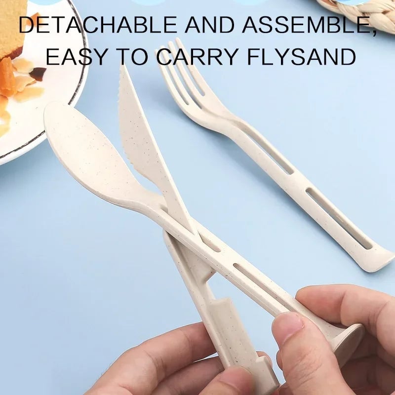 3PCS Wheat Straw Cutlery Set Portable Detachable Travel Camping