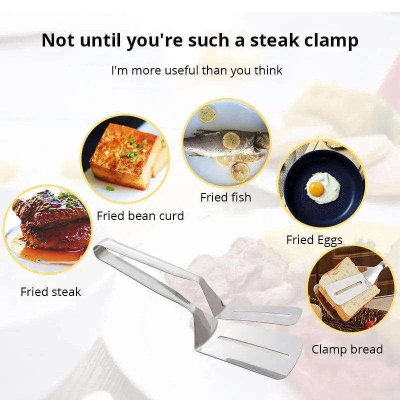 Stainless Steel Food Tongs - Steak Pancake Fish BBQ Kitchen Clip