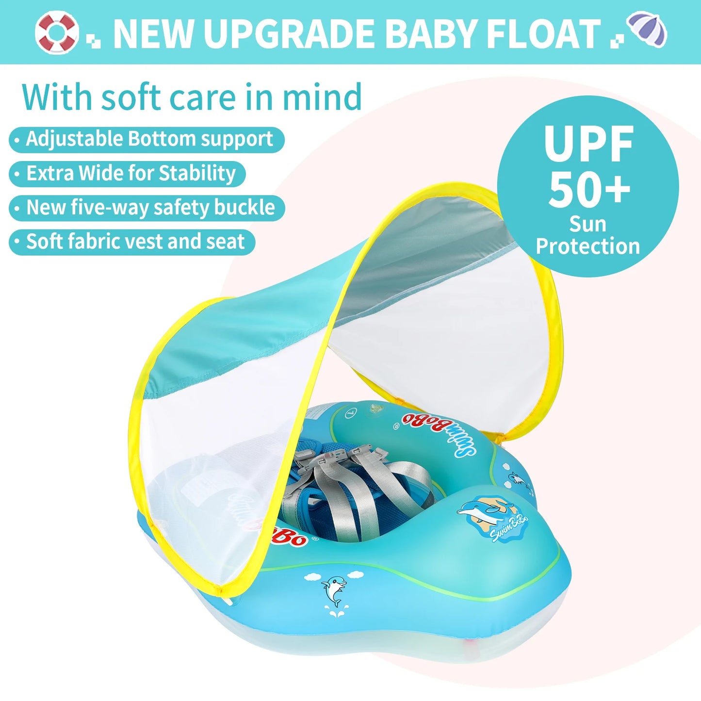 Inflatable Baby Swimming Ring Float with Sun Canopy - Infant Pool