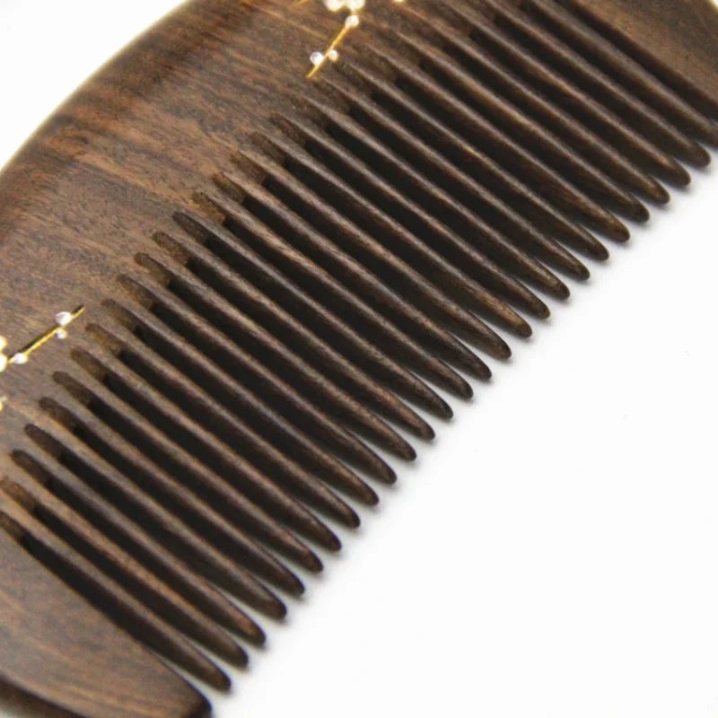 Natural Sandalwood Massage Hair Comb - Gold Plum Branch Design
