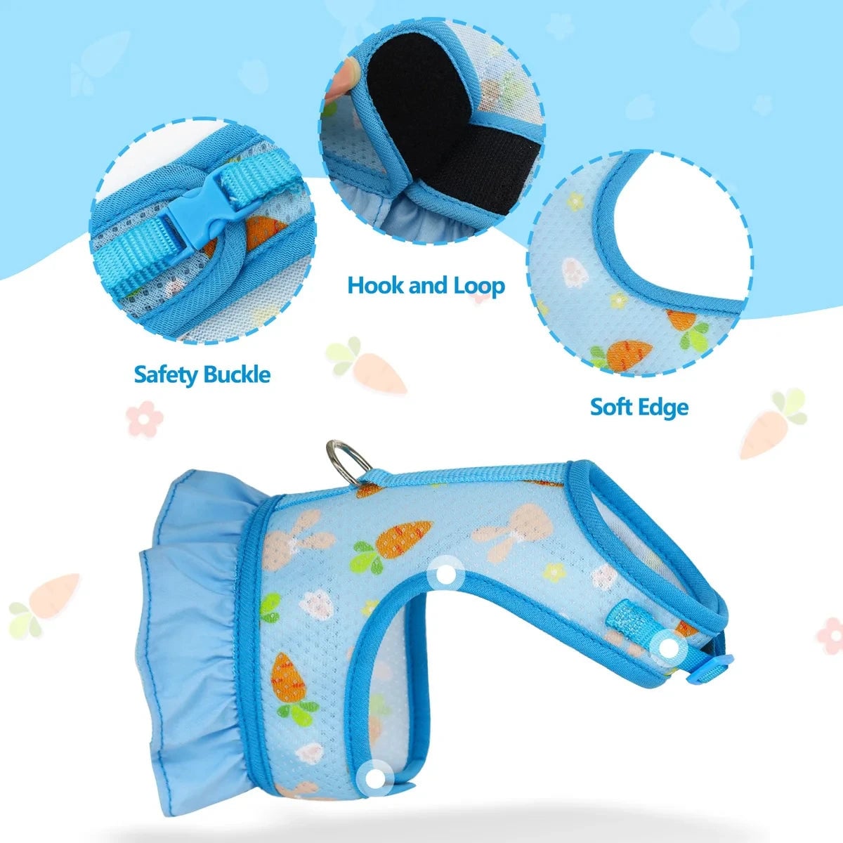 Adjustable Mesh Rabbit Harness Leash - Breathable Vest for Bunnies