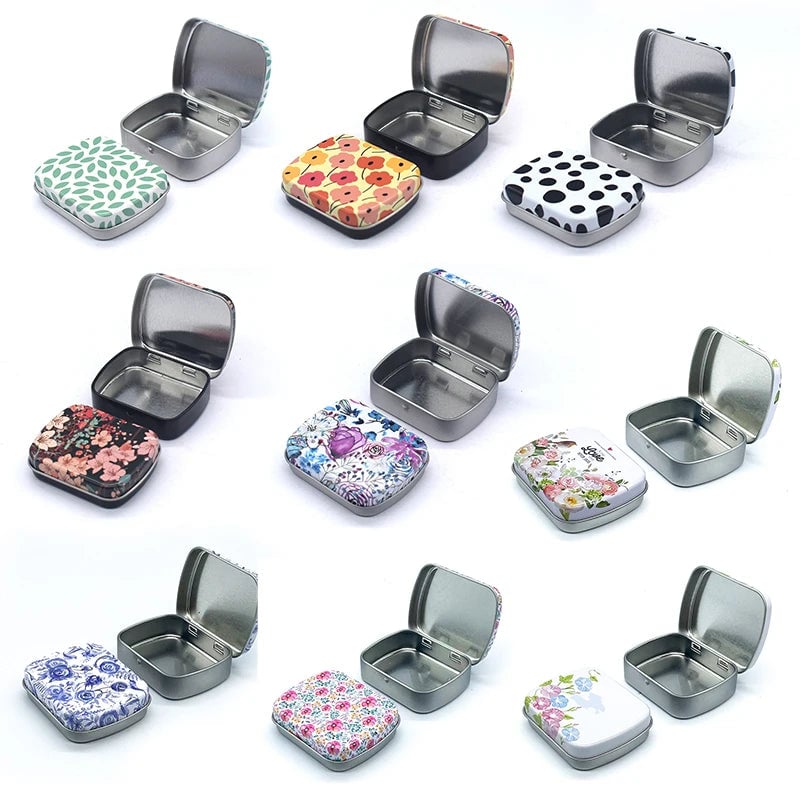 Portable Mini Metal Hinged Tin Box - Small Rectangular Storage Container