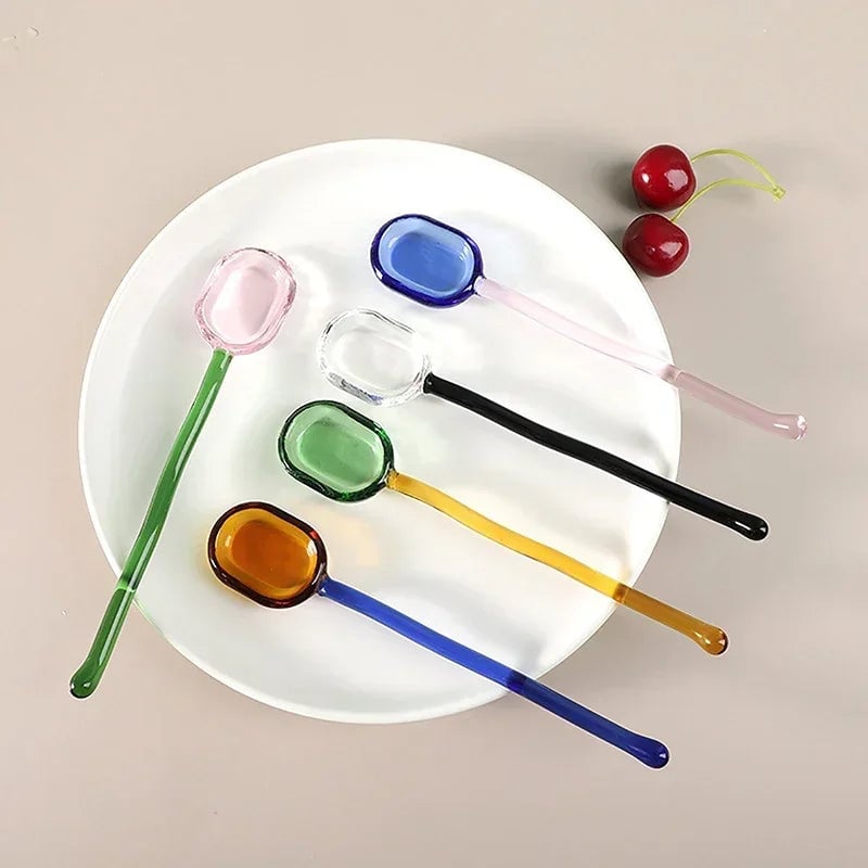 Colored Glass Long Handle Dessert Spoons - Coffee Stirring Spoons