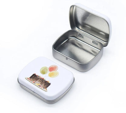 Portable Mini Metal Hinged Tin Box - Small Rectangular Storage Container