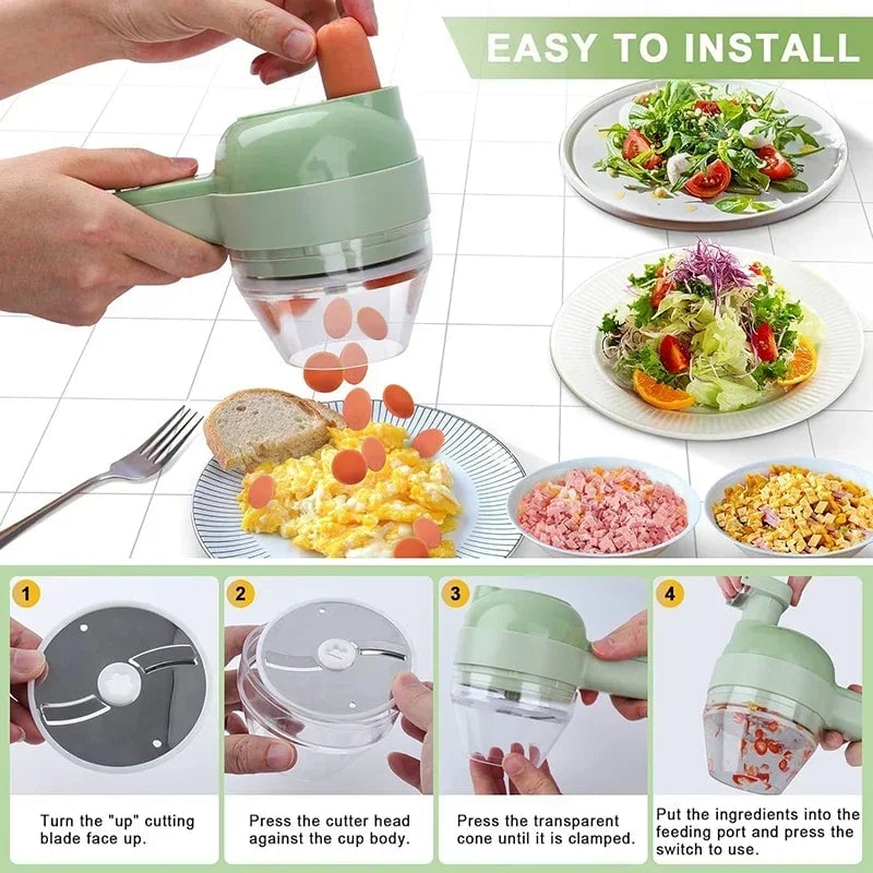 4-in-1 Electric Food Processor - Vegetable Cutter Garlic Masher