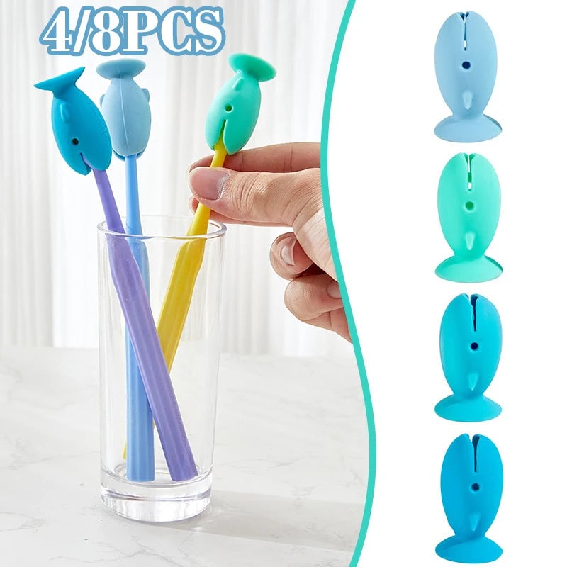 Fish Shape Silicone Toothbrush Holder Travel Storage Rack 4-8 Pcs