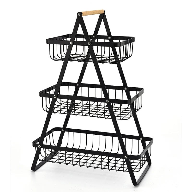 3-Tier Wire Mesh Fruit Storage Basket - Portable Kitchen Organizer