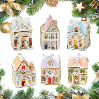 Mini Gingerbread House Spice Jar Set Holiday Village Kitchen Decor