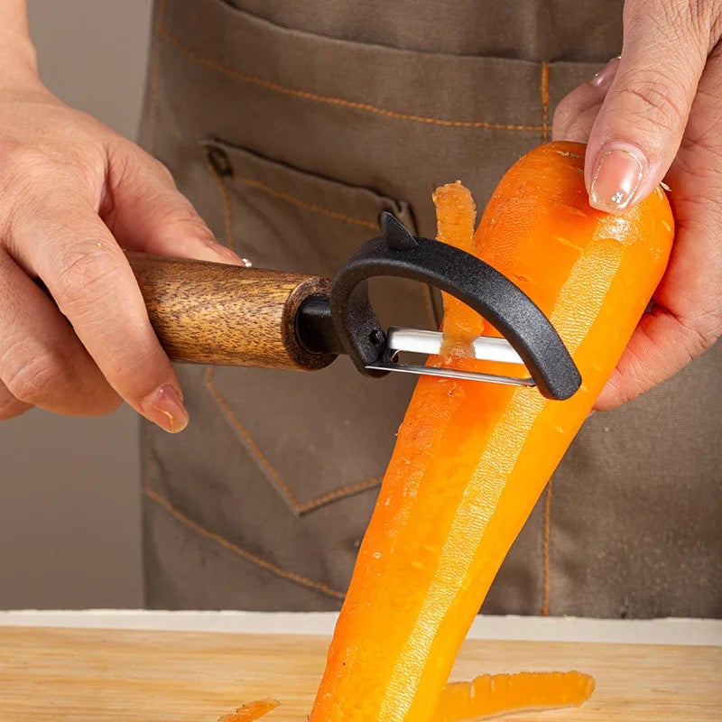 Stainless Steel Peeler with Wooden Handle - Fruit Vegetable Tool