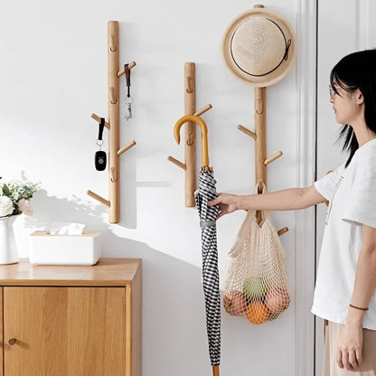 Wooden Branch Tree Design Wall Coat Rack Entryway Organizer Hanger