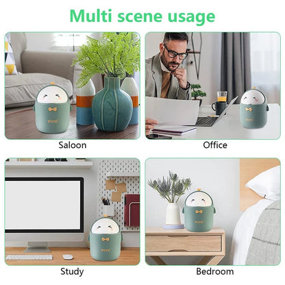Mini Desktop Trash Can with Lid - Portable Cute Cartoon Design