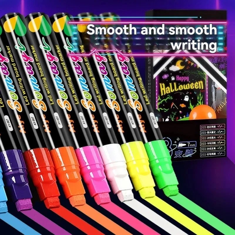8 Colors 7mm Liquid Chalk Markers - Washable Wet Erase Neon Pens