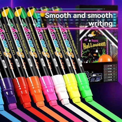 8 Colors 7mm Liquid Chalk Markers - Washable Wet Erase Neon Pens