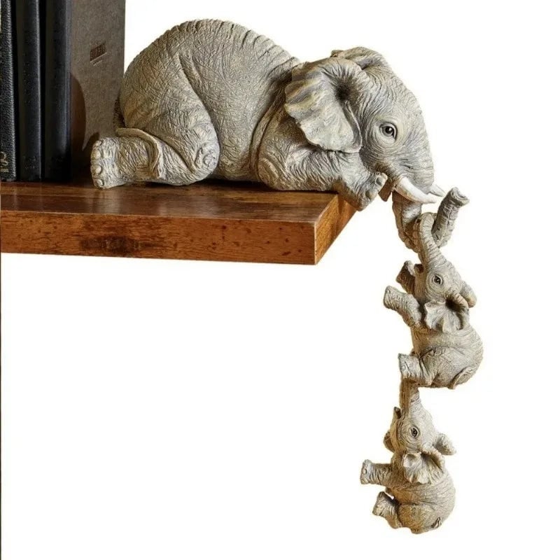 3-Piece Resin Elephant Baby Figurine Set - Miniature Home Decor