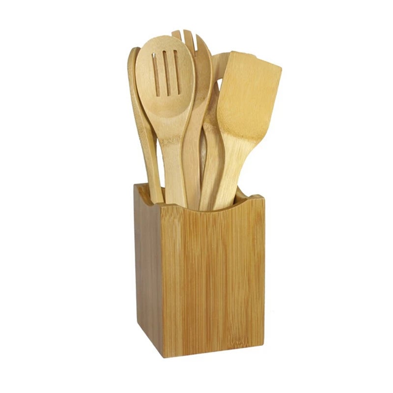6-Piece Bamboo Spoon Spatula Set - Wooden Kitchen Utensils Mixing