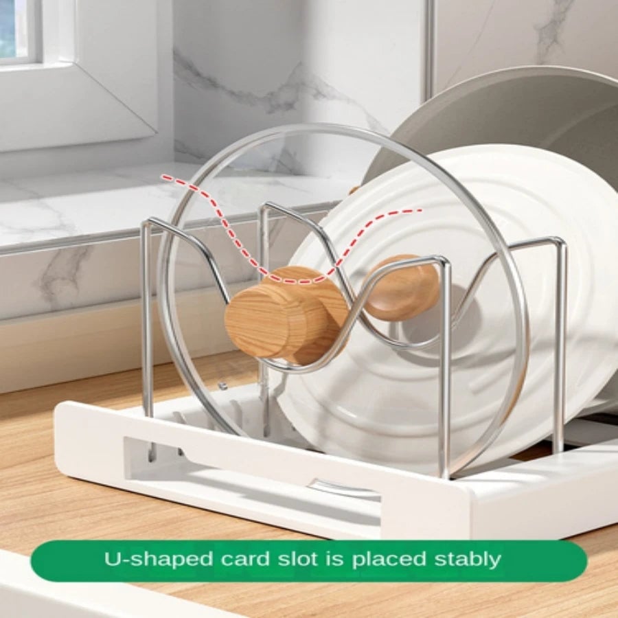 Foldable Kitchen Utensil & Pot Lid Storage Rack Organizer