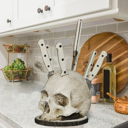 Skull Head Kitchen Knife Rack Countertop Storage Organizer Tool Holder