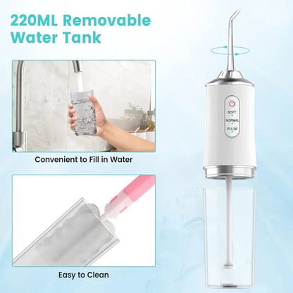 USB Rechargeable Water Flosser 220ml 3 Modes 4 Tips Portable Dental