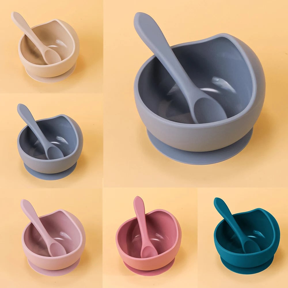 2PC Silicone Sucker Bowl Set - Baby Self-Feeding Training Bowls