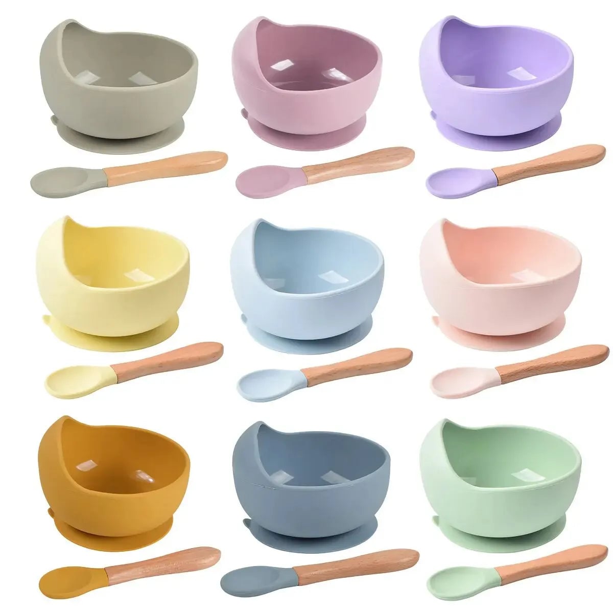 2PC Silicone Baby Feeding Bowl Set with Training Spoon - Non-Slip