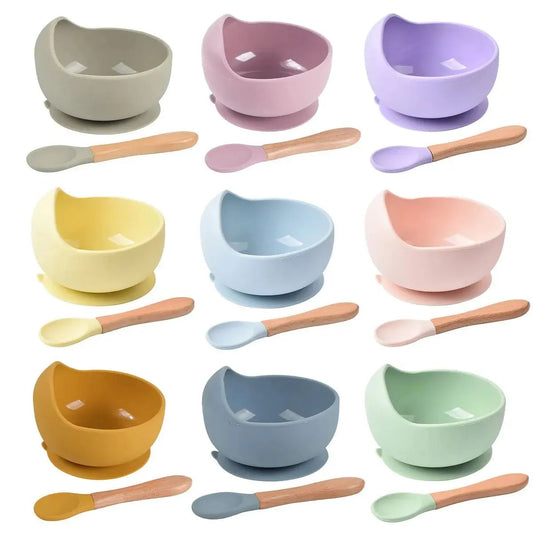 2PC Silicone Baby Feeding Bowl Set with Training Spoon - Non-Slip