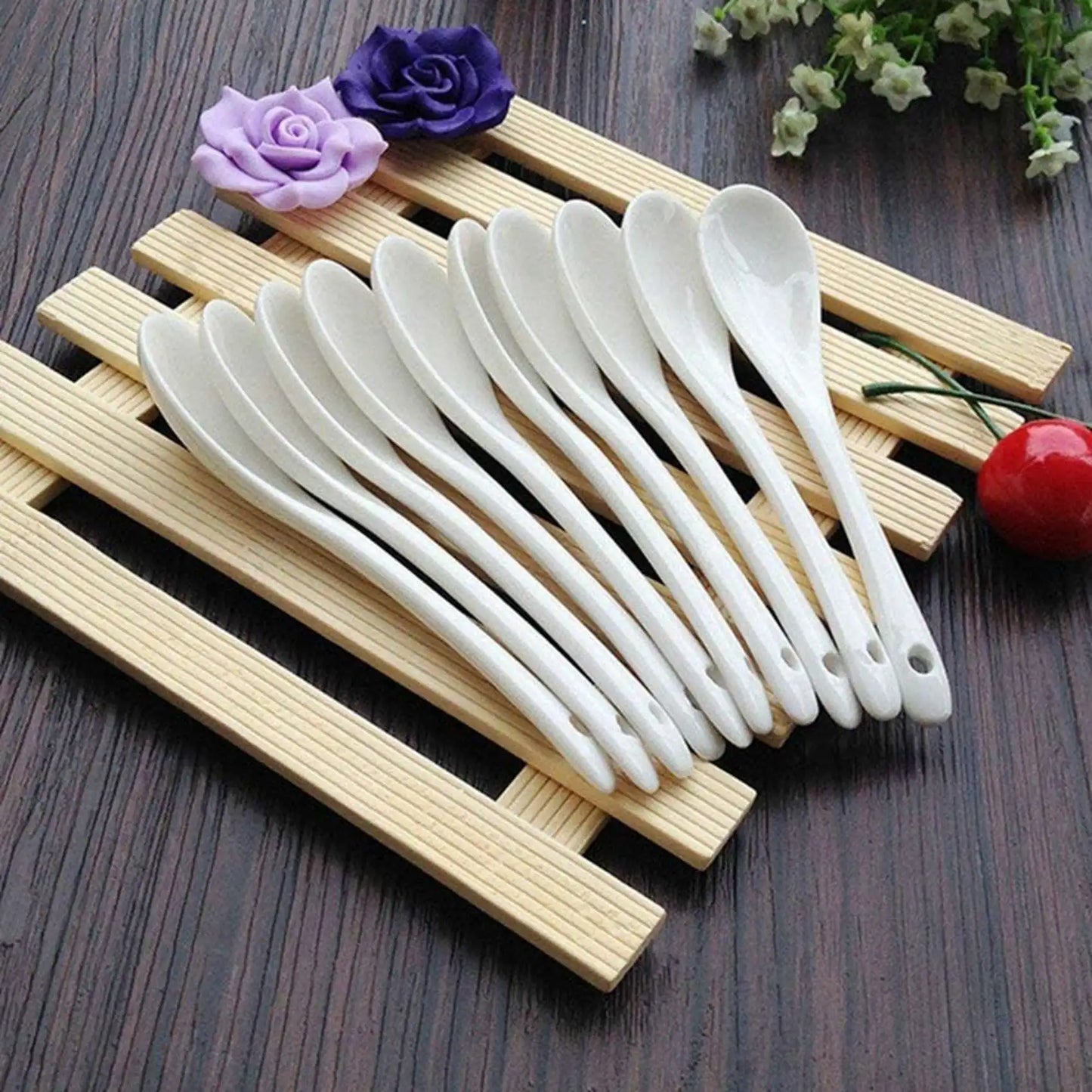White Porcelain Egg Spoons Set 20PCS Coffee Dessert Mocha Serving