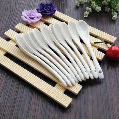 White Porcelain Egg Spoons Set 20PCS Coffee Dessert Mocha Serving