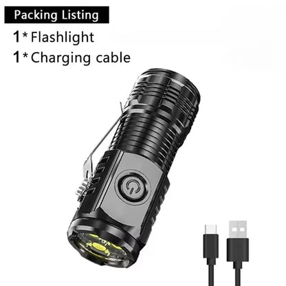USB Rechargeable Mini Flashlight COB+XPE LED 3-Mode Zoomable Torch