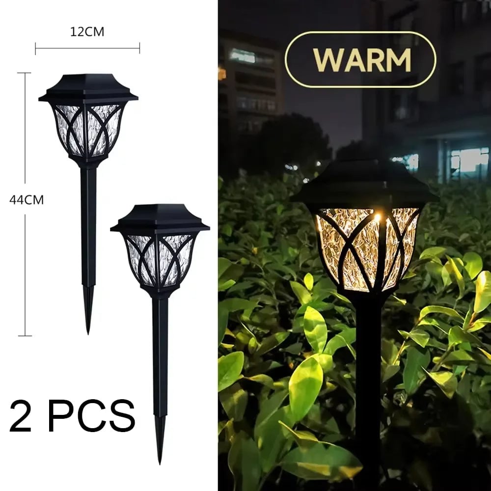 2 Pack LED Solar Lawn Lights Waterproof Warm Light Garden Walkway