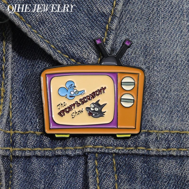 Cartoon Television Enamel Pin Brooch - Retro TV Badge Lapel Pin