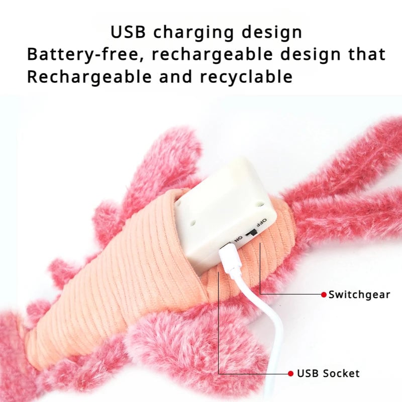 USB Rechargeable Electric Lobster Cat Toy - Jumping Motion Plush