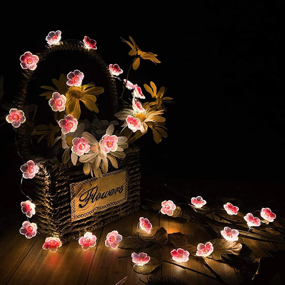 3M 30 LED Cherry Blossom String Lights Pink Battery Powered Fairy
