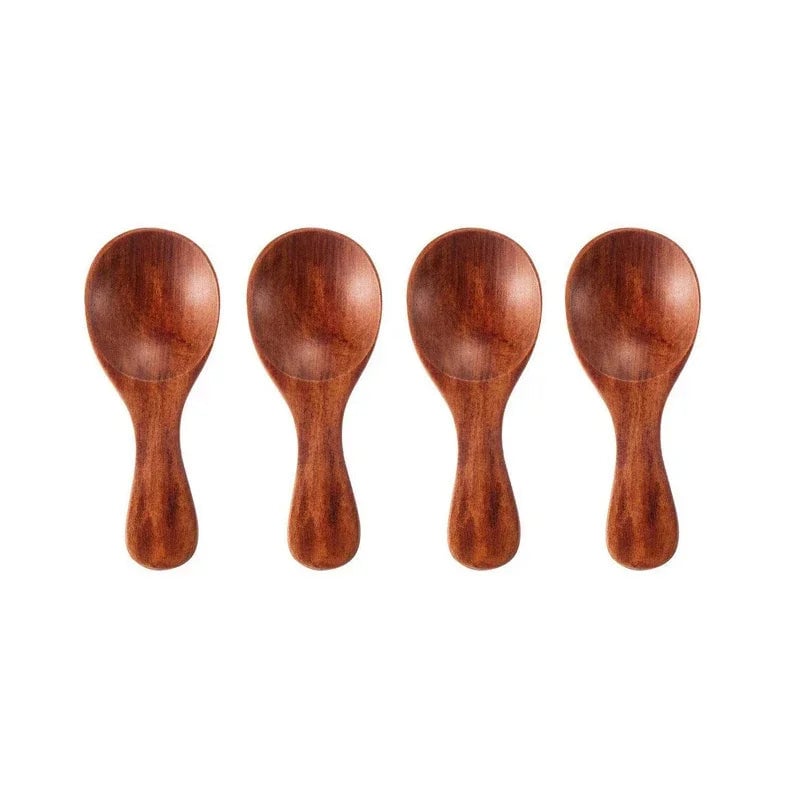 4Pcs Mini Wooden Spoons - Small Kitchen Spice Coffee Tea Scoop Set