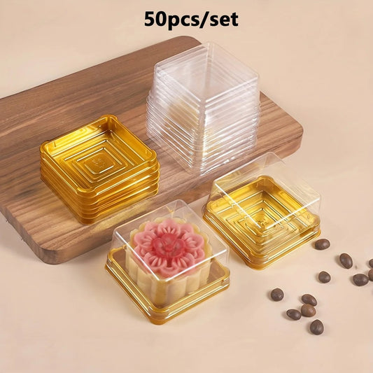 50pcs Mini Transparent Cake Boxes - Clear Cupcake Bakery Packaging