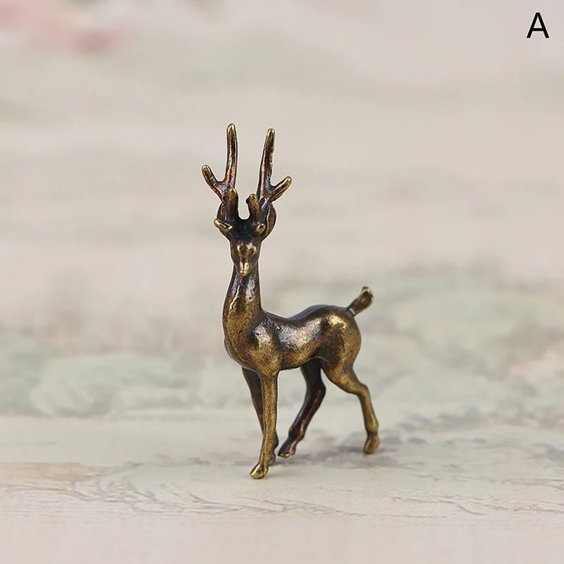 Copper Alloy Sika Deer Tabletop Ornament Vintage Animal Figurine