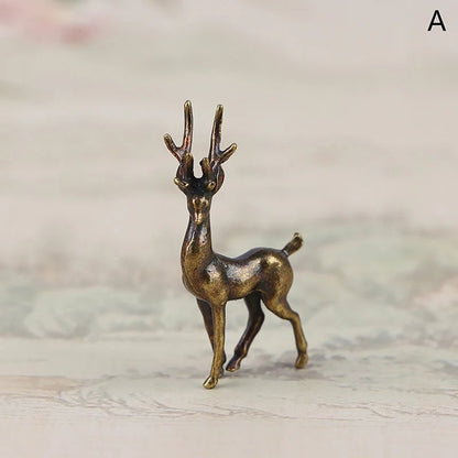 Copper Alloy Sika Deer Tabletop Ornament Vintage Animal Figurine