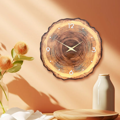 Wooden Ring Veneer Wall Clock - Silent Solid Wood Cross Section