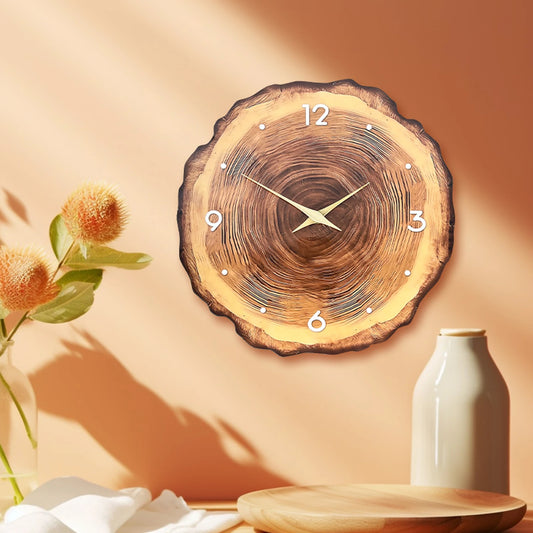Wooden Ring Veneer Wall Clock - Silent Solid Wood Cross Section