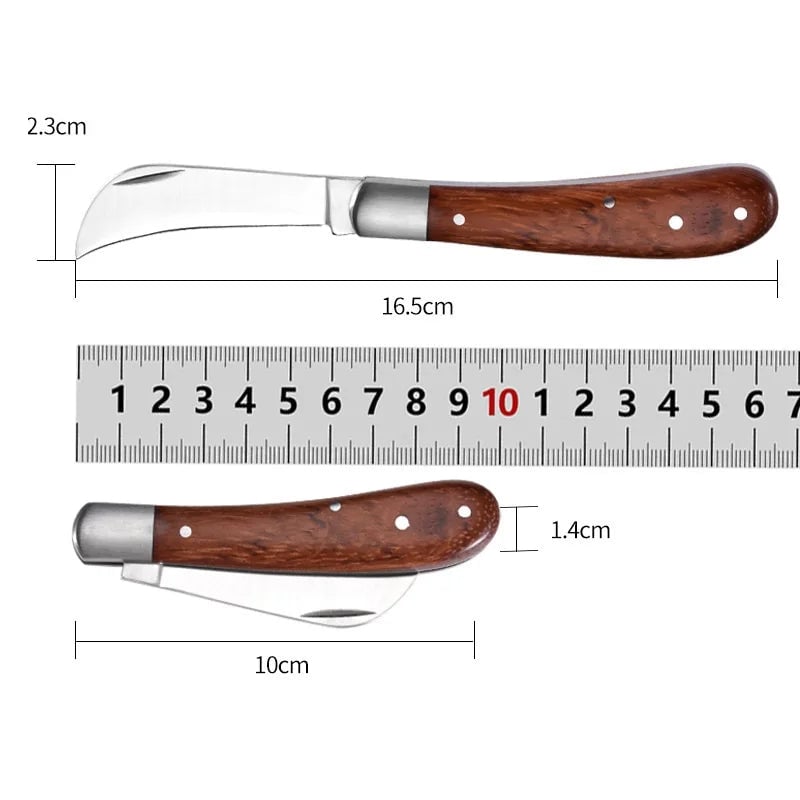 Folding Grafting Knife with Wooden Handle - Pruning Tool for Trees