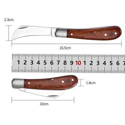 Folding Grafting Knife with Wooden Handle - Pruning Tool for Trees