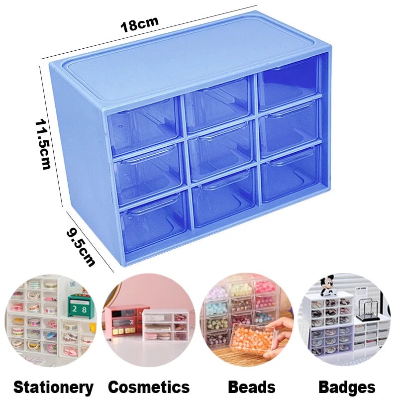 9 Grid Desktop Storage Box Jewelry Cosmetic Organizer with Drawer