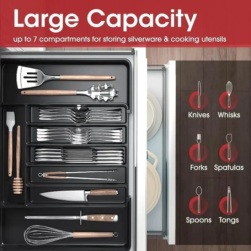 Adjustable Kitchen Drawer Organizer Tray - Expandable Cutlery Storage