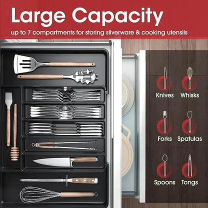 Adjustable Kitchen Drawer Organizer Tray - Expandable Cutlery Storage