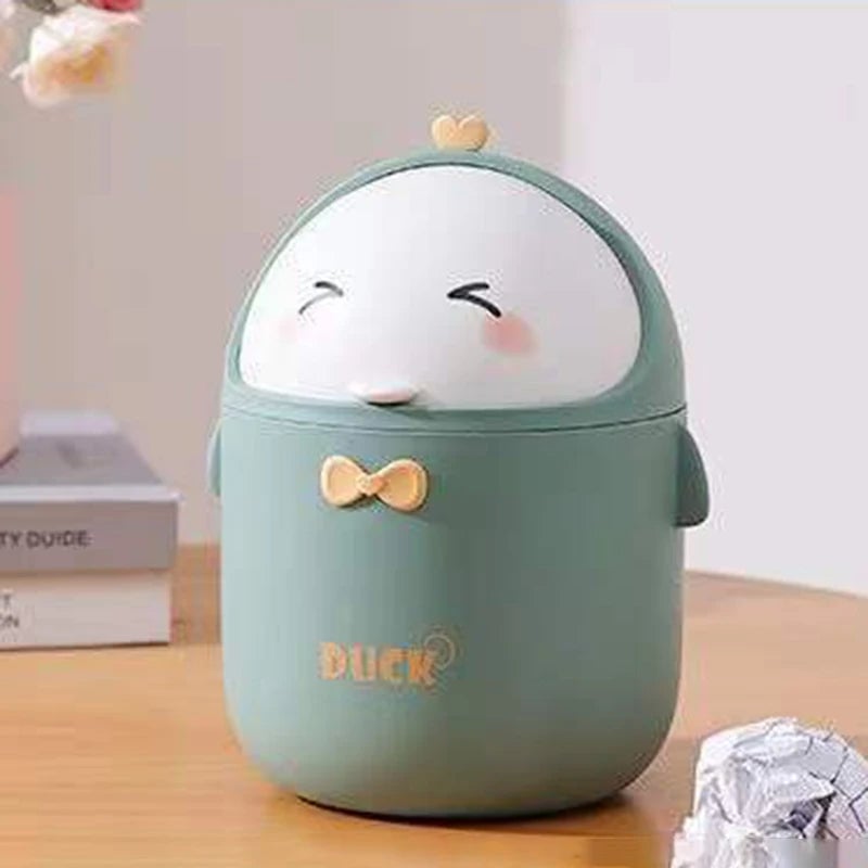 Mini Desktop Trash Can with Lid - Portable Cute Cartoon Design